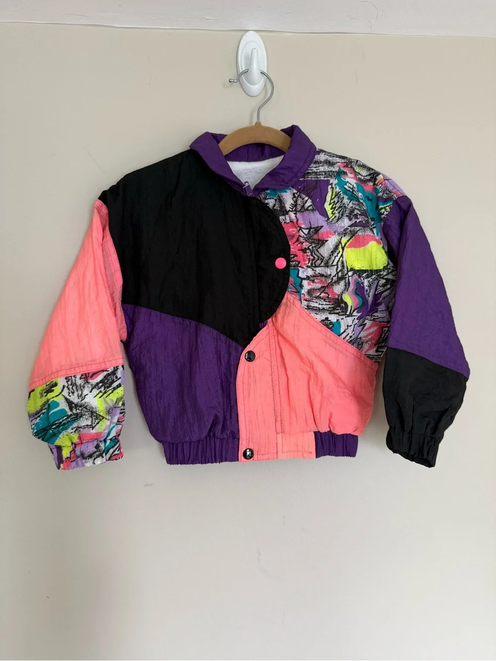 NEW VTG KidFusion Nylon Retro Colorblock Geometric 80s/90s Windbreaker Jacket 2T
